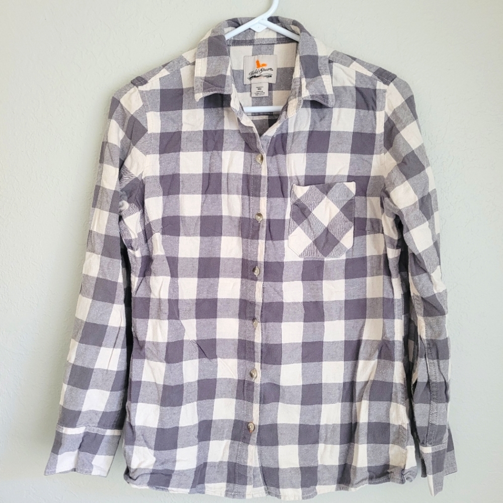 Women's Field & Stream Gingham Flannel Button Up, size Medium, Gray & White